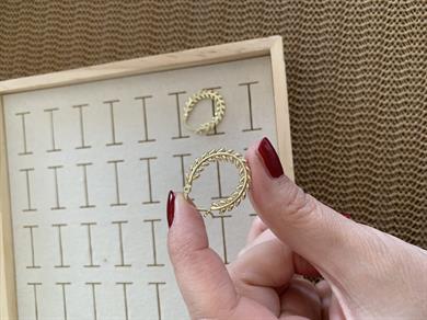 Vip Gold Plaka Yaprak Oval Halka Küpe