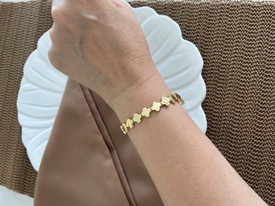 Vip Gold Plaka Yonca  Sıralı Bileklik