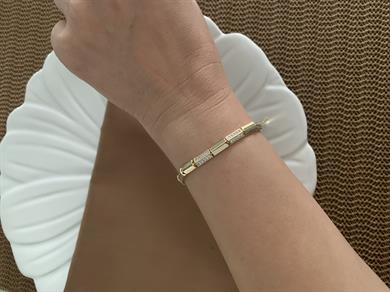 Vip Gold Plaka Zirkon Taş Küp Sıralı Tasarım Bileklik