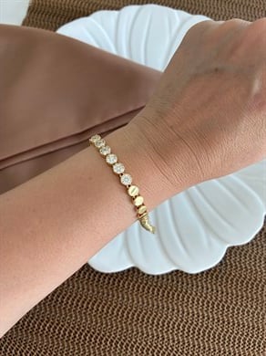 Vip Gold Plaka Zirkon Taşlı Büyük Daire  Sıralı Bileklik