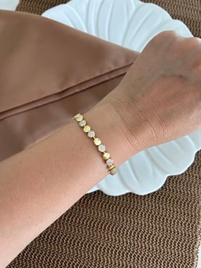 Vip Gold Plaka Zirkon Taşlı Daire  Sıralı Bileklik