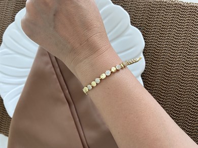Vip Gold Plaka Zirkon Taşlı Daire  Sıralı Bileklik