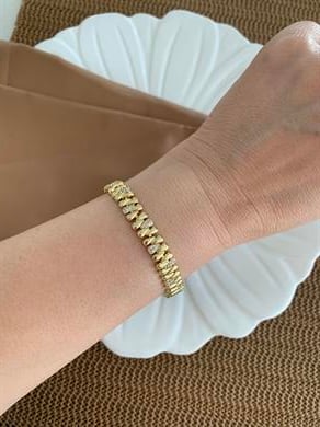 Vip Gold Plaka Zirkon Taşlı İki Sıra Damla Bileklik