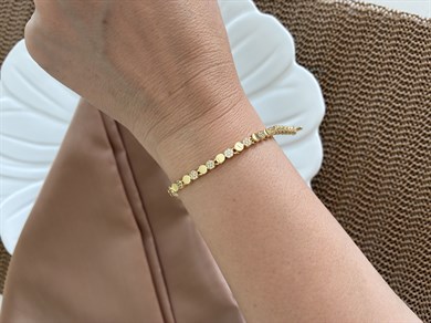 Vip Gold Plaka Zirkon Taşlı Mini Daire  Sıralı Bileklik
