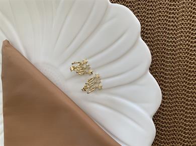 Vip Gold Plaka Zirkon Taşlı Yıldız Sallantılı Tasarım Küpe