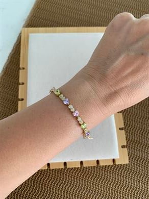 Vip Gold Renkli Baget Taş Kalp Sıralı Bileklik 