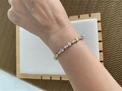 Vip Gold Renkli Baget Taş Kalp Sıralı Bileklik 