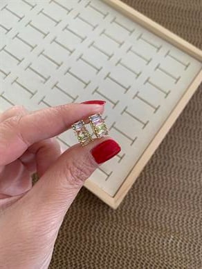 Vip Gold Renkli Baget Tek Taş Sıralı Küçük Halka Küpe