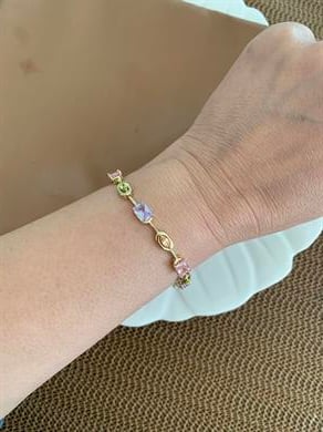 Vip Gold Renkli Dikdörtgen Baget Taş Sıralı Bileklik