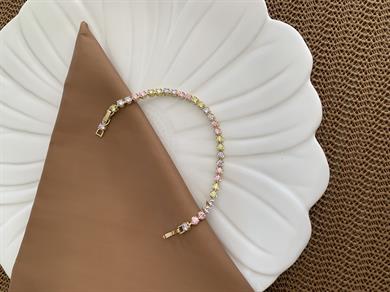 Vip Gold Renkli Tek Taş Sıralı Su Yolu Bileklik