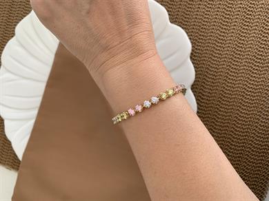 Vip Gold Renkli Tek Taş Sıralı Su Yolu Bileklik