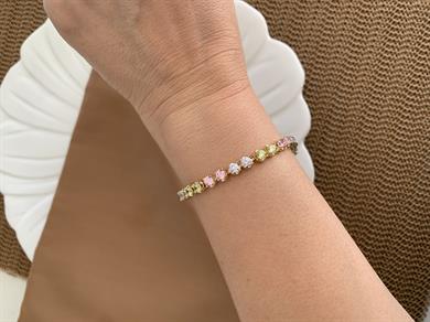 Vip Gold Renkli Tek Taş Sıralı Su Yolu Bileklik