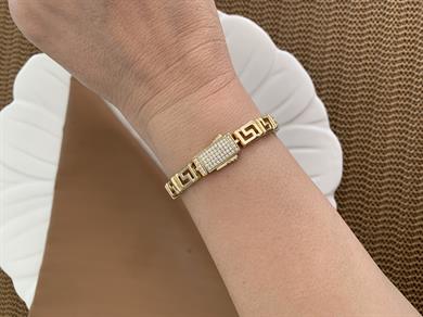 Vip Gold S Sıralı Zirkon Taşlı Tasarım Gurmet Bileklik