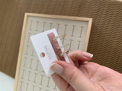 Vip Gold Su Yolu  Üçlü Set Halka Küpe