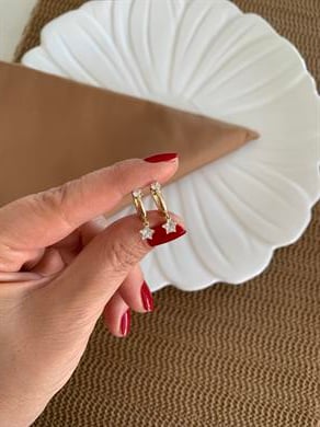 Vip Gold Tek Taş Yıldız Sallantılı Halka Küpe