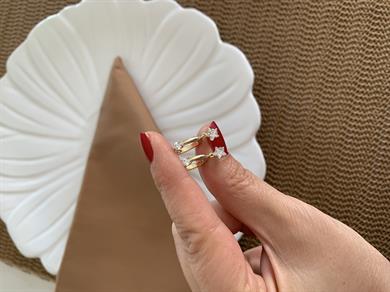 Vip Gold Tek Taş Yıldız Sallantılı Halka Küpe