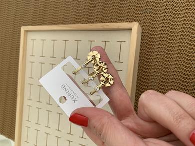 Vip Gold Tek Taşlı Dikdörtgen Yonca Üçlü Set Küpe