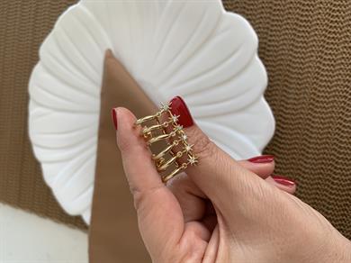 Vip Gold Tek Taşlı Kutup Yıldız Sallantılı Tasarım Küpe
