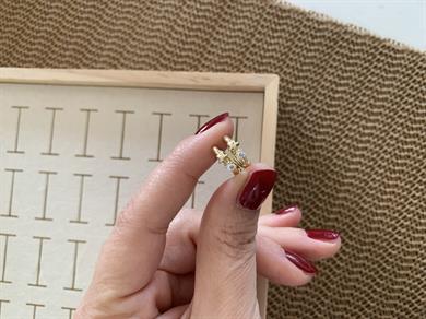 Vip Gold Tek Taşlı Plaka Yıldız Mini Halka Küpe