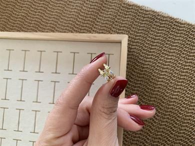 Vip Gold Tek Taşlı Plaka Yıldız Mini Halka Küpe