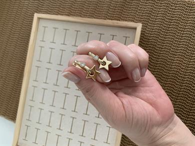 Vip Gold Tek Taşlı Yıldız Sallantılı U Küpe