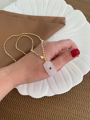 Vip Gold Topçuk Zincir Beyaz Renkli Taşlı Dikdörtgen Kolye