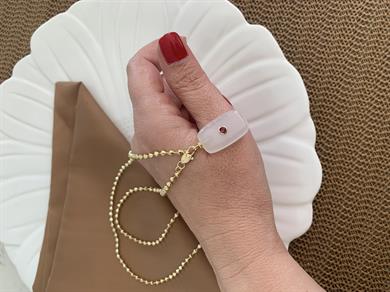 Vip Gold Topçuk Zincir Beyaz Renkli Taşlı Dikdörtgen Kolye