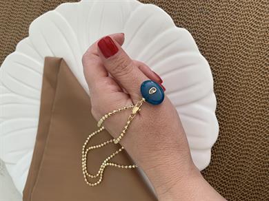 Vip Gold Topçuk Zincir Lacivert Mineli Damla Taşlı Kolye