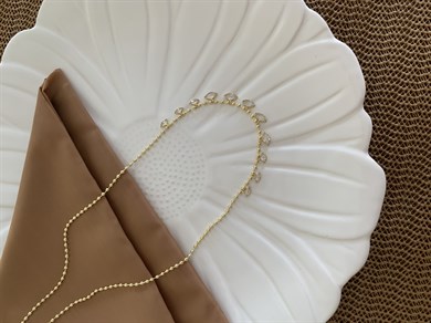 Vip Gold Topçuk Zincirli Tek Taş Damla Sıralı Kolye
