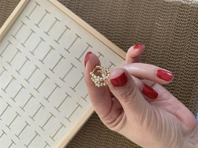 Vip Gold Topçuklu Tek Taşlı U Küpe