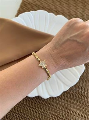 Vip Gold Üçgen Boru Zincirli Zirkon Taş Yıldız Bileklik