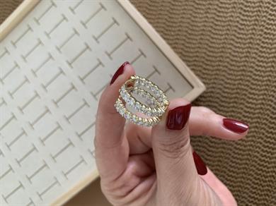 Vip Gold Yedi Sıra Baget Taş Sıralı Halka Küpe 
