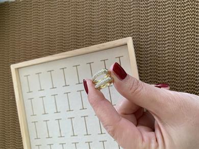 Vip Gold Zirkon Taş Bombeli Halka Küpe