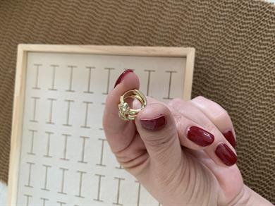 Vip Gold Zirkon Taş Kalpli Mini Halka Küpe