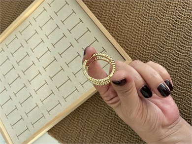 Vip Gold Zirkon Taşlı Arkası Burgu Detaylı Halka Küpe