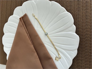 Vip Gold Zirkon Taşlı Balık Sırtı Zincirli Mavi Nazar Bileklik