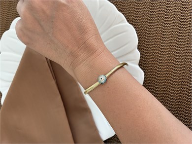 Vip Gold Zirkon Taşlı Balık Sırtı Zincirli Mavi Nazar Bileklik
