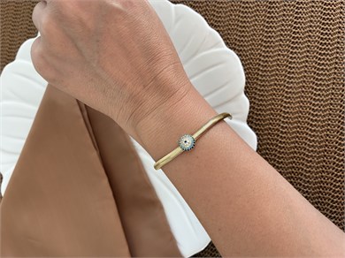 Vip Gold Zirkon Taşlı Balık Sırtı Zincirli Mavi Nazar Bileklik