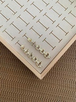 Vip Gold Zirkon Taşlı Beş Sıra Daire Sallantılı Tasarım Küpe