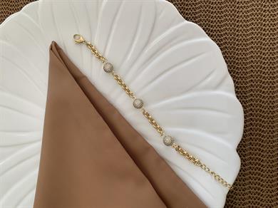 Vip Gold Zirkon Taşlı Beyaz Top Sıralı Bileklik