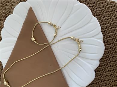 Vip Gold Zirkon Taşlı Biyeli Kalp Charm Bileklik Set Kolye