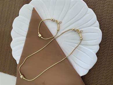 Vip Gold Zirkon Taşlı Biyeli Kalp Charm Bileklik Set Kolye