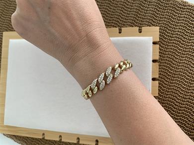 Vip Gold Zirkon Taşlı Bombeli Klasik Zincir Bileklik 