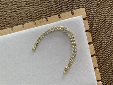 Vip Gold Zirkon Taşlı Bombeli Klasik Zincir Bileklik 