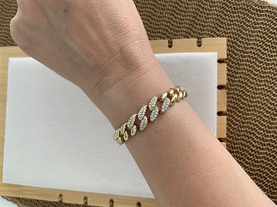 Vip Gold Zirkon Taşlı Bombeli Klasik Zincir Bileklik 