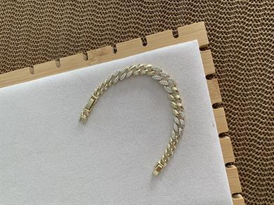 Vip Gold Zirkon Taşlı Bombeli Klasik Zincir Bileklik 