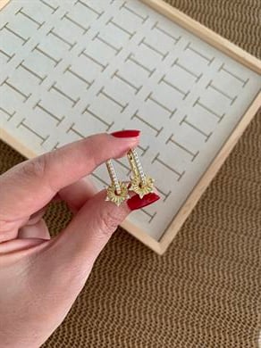 Vip Gold Zirkon Taşlı Çiçek Sallantı U Küpe