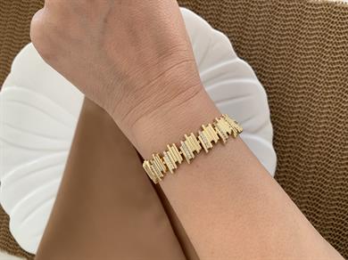 Vip Gold Zirkon Taşlı Çubuk Sıralı Tasarım Bileklik