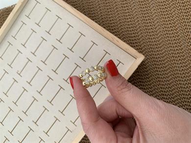 Vip Gold Zirkon Taşlı Daire Detaylı Halka Küpe