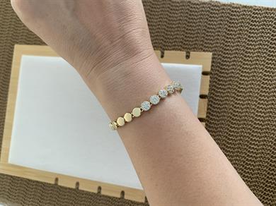 Vip Gold Zirkon Taşlı Daire Sıralı Bileklik 